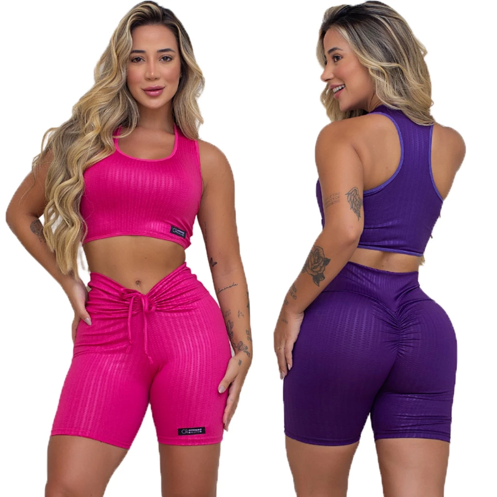 Kit 2 Conjuntos Top e Short Empina Bumbum Cirre: Estilo e Conforto para o Seu Dia a Dia