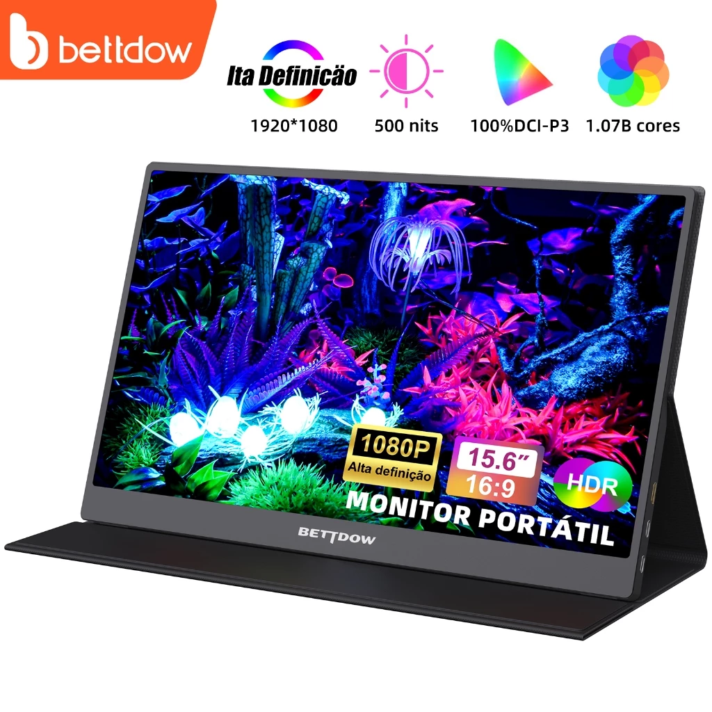 BETTDOW Monitor Portátil 15.6″ 1920*1080p 4K FHD IPS – A solução ideal para mobilidade e alta qualidade de imagem.