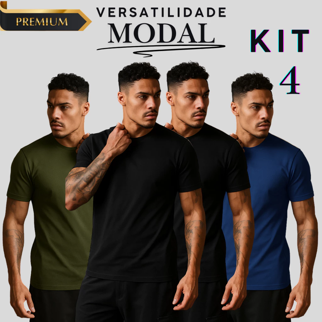 KIT 4 Camisetas Masculinas Modal Anti Odor Não Amassa Premium.