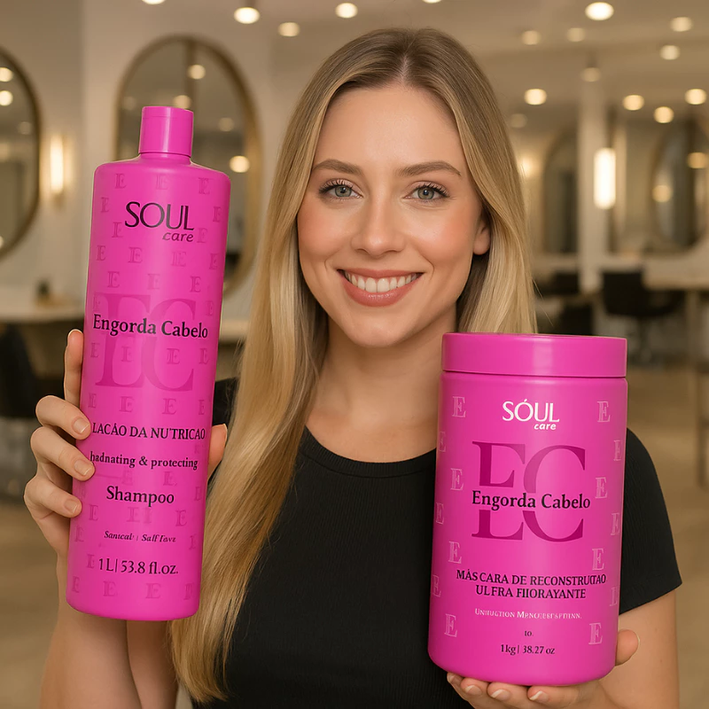 Kit Reconstrução Profissional Engorda Cabelo de 1 Kg Shampoo e Máscara Cronograma Capilar.