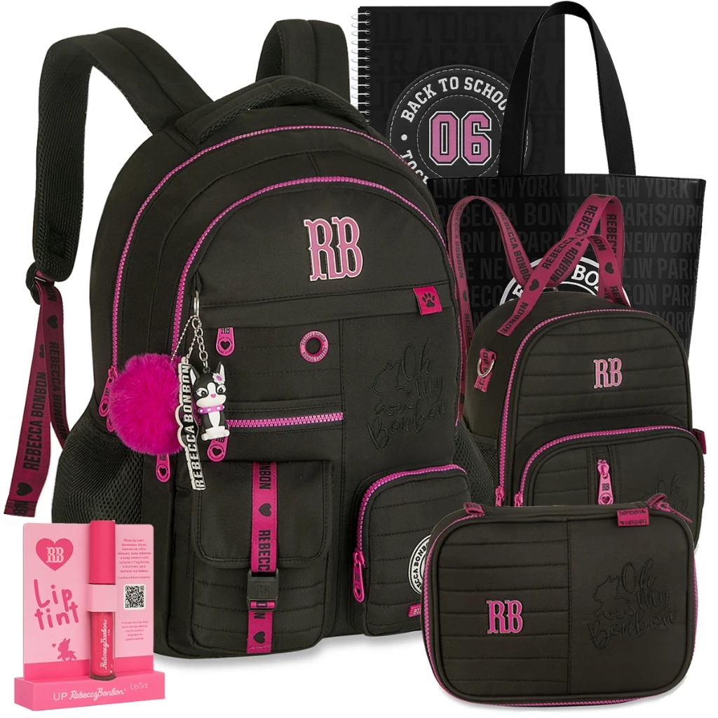 Kit Mochila RB Rebecca Bonbon Lançamento Escolar Lancheira Estojo 2026 com Brinde