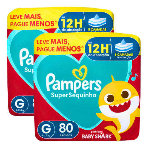 Fralda Descartável Pampers G Super Sequinha Kit 2 Pacotes 160 Unidades.